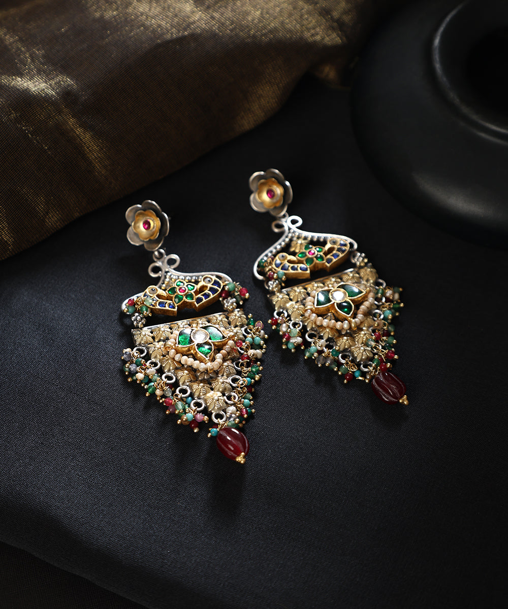 Dhwani_Handcrafted_Oxidised_Pure_Silver_Kundan_Earrings_With_Pearls_WeaverStory_01