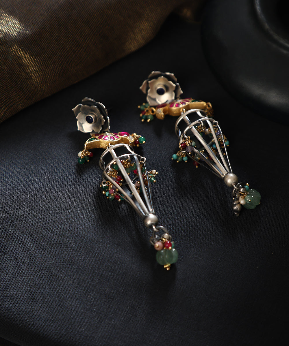 Saatvik_Handcrafted_Oxidised_Pure_Silver_Kundan_Earrings_WeaverStory_01