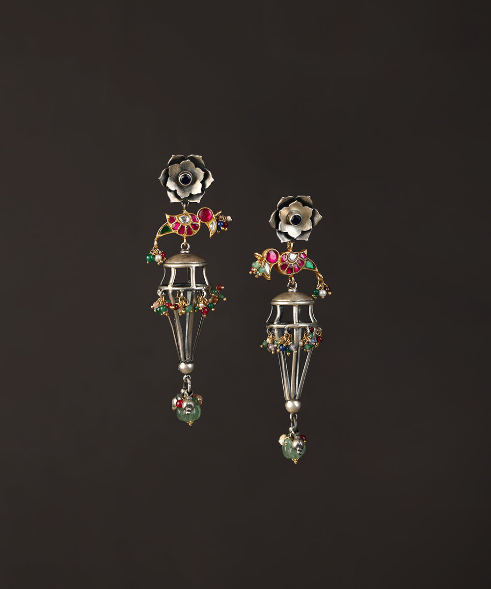 Saatvik_Handcrafted_Oxidised_Pure_Silver_Kundan_Earrings_WeaverStory_02