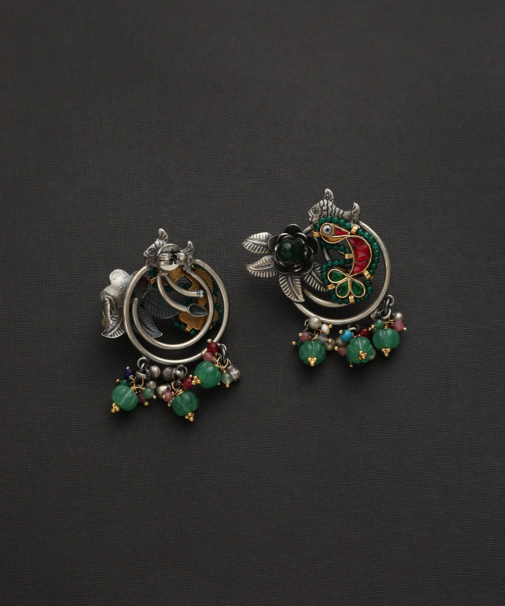 Rajan_Handcrafted_Oxidised_Pure_Silver_Kundan_Earrings_With_Fish_And_Floral_Motif_WeaverStory_03