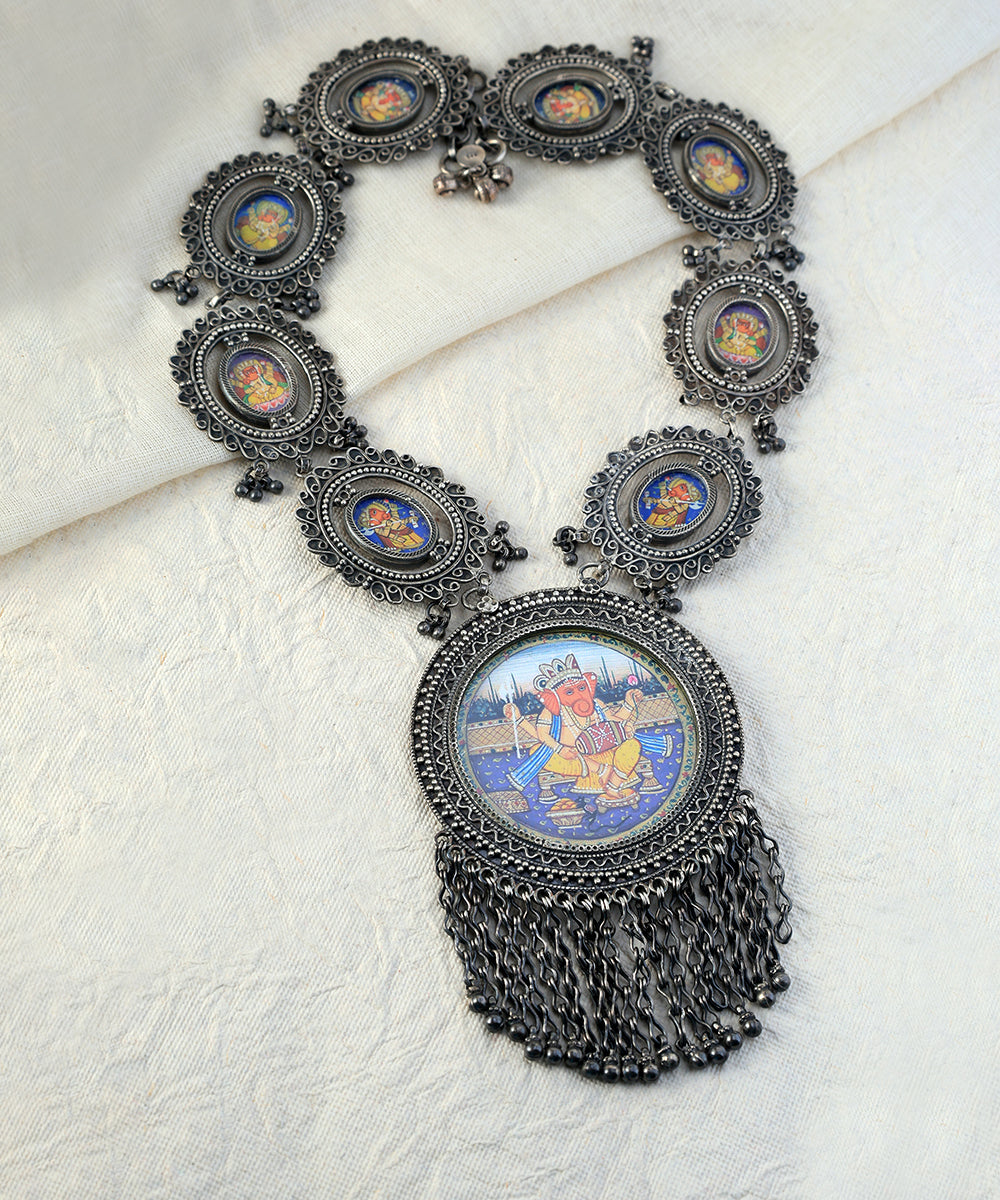 Tushita_Handcrafted_Oxidised_Pure_Silver_Necklace_With_Ganesha_Motif_WeaverStory_01