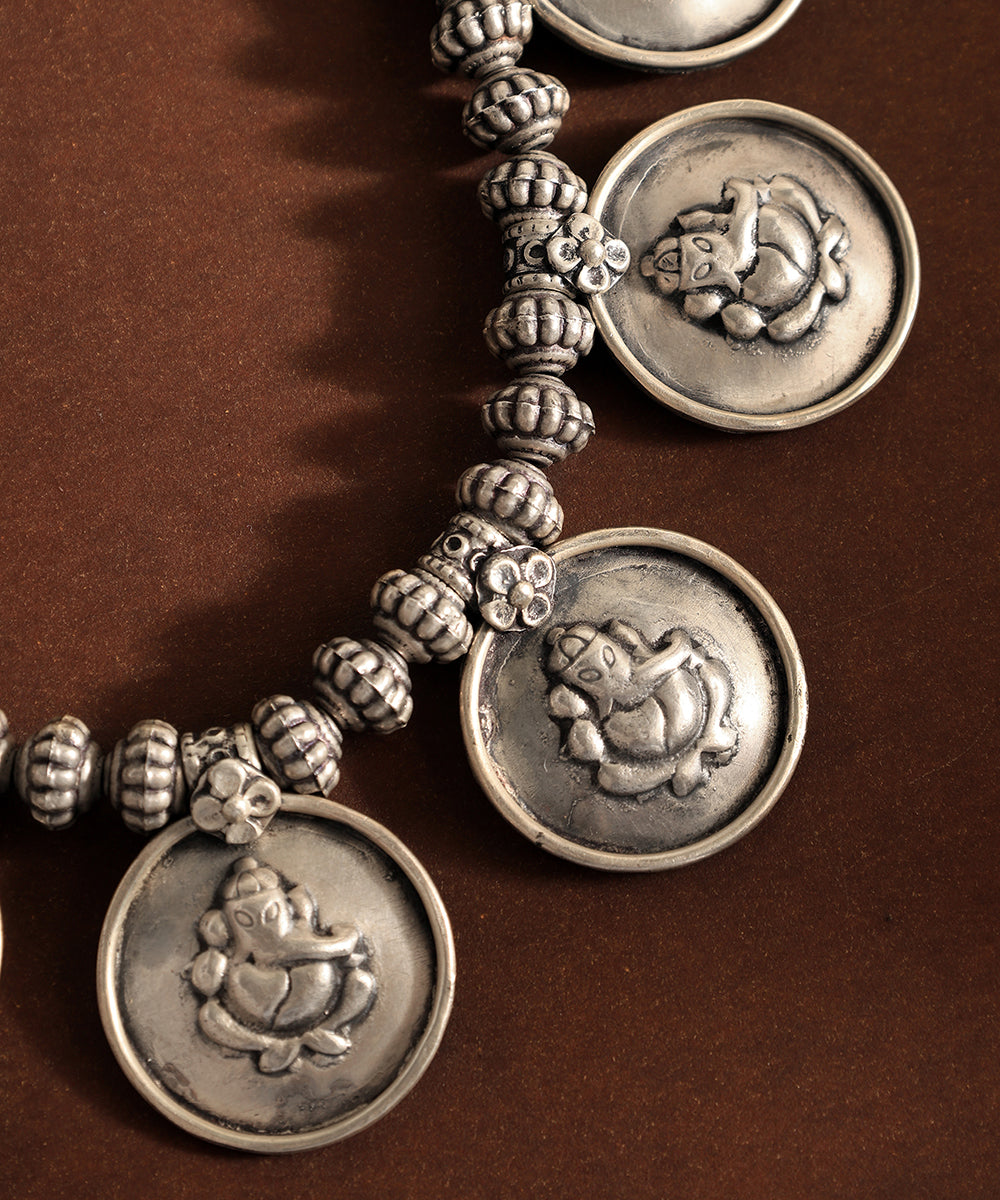 Trishika_Handcrafted_Oxidised_Pure_Silver_Necklace_With_Coin_Pendants_WeaverStory_02