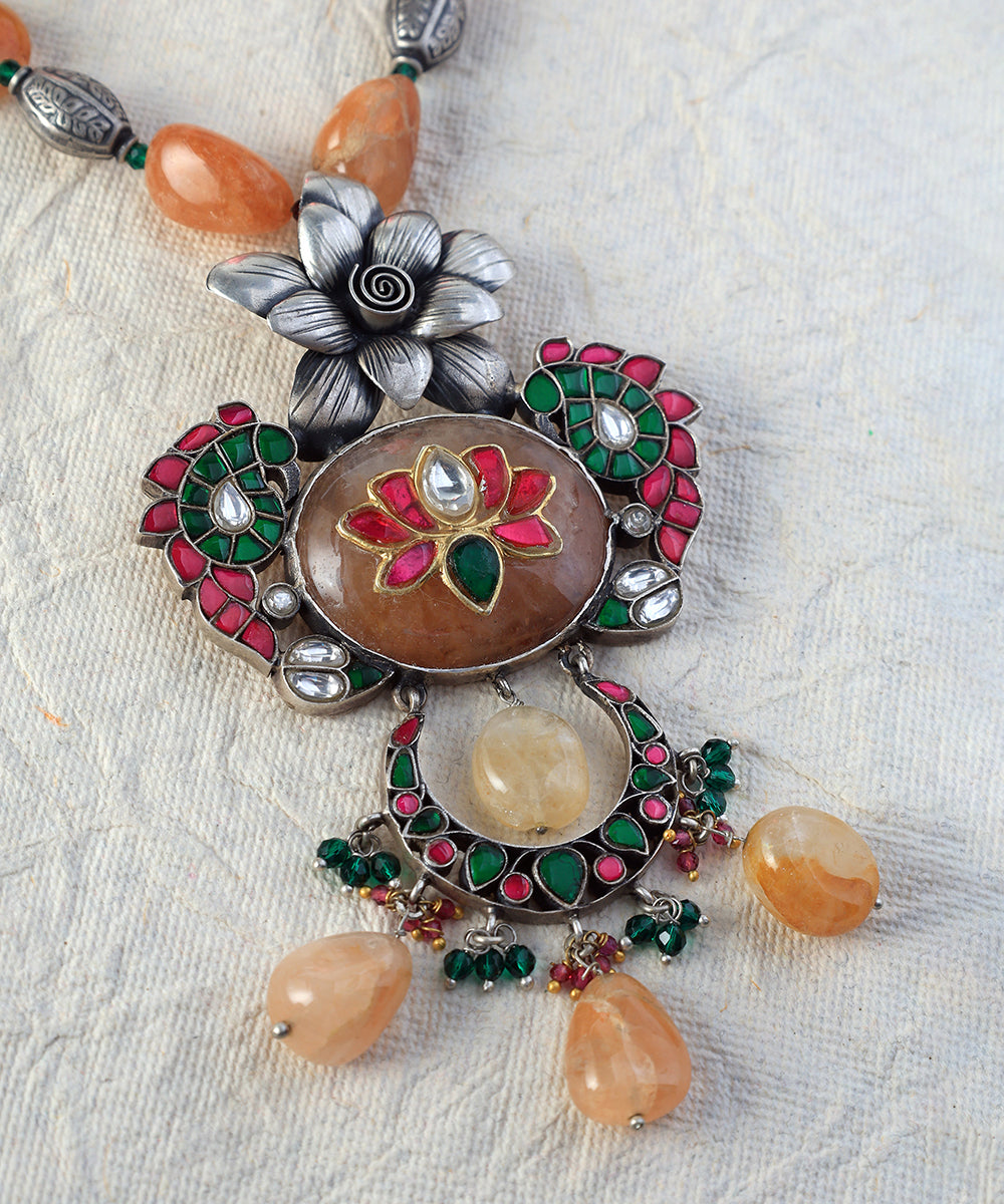 Alira_Handcrafted_Oxidised_Pure_Silver_Multicolor_Necklace_Set_Kundan_WeaverStory_02