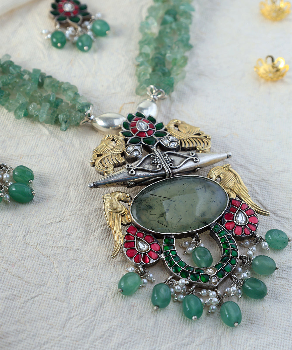 Ayaa_Handcrafted_Oxidised_Pure_Silver_Green_Necklace_Set_With_Kundan_WeaverStory_02