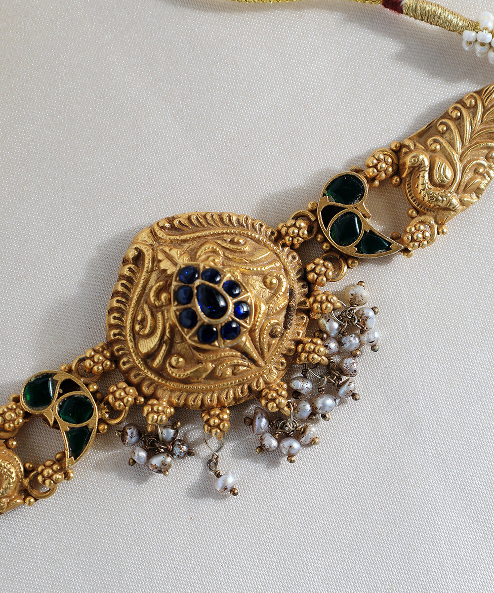 Aariha_Handcrafted_Golden_Pure_Silver_Necklace_With_Kundan_WeaverStory_02