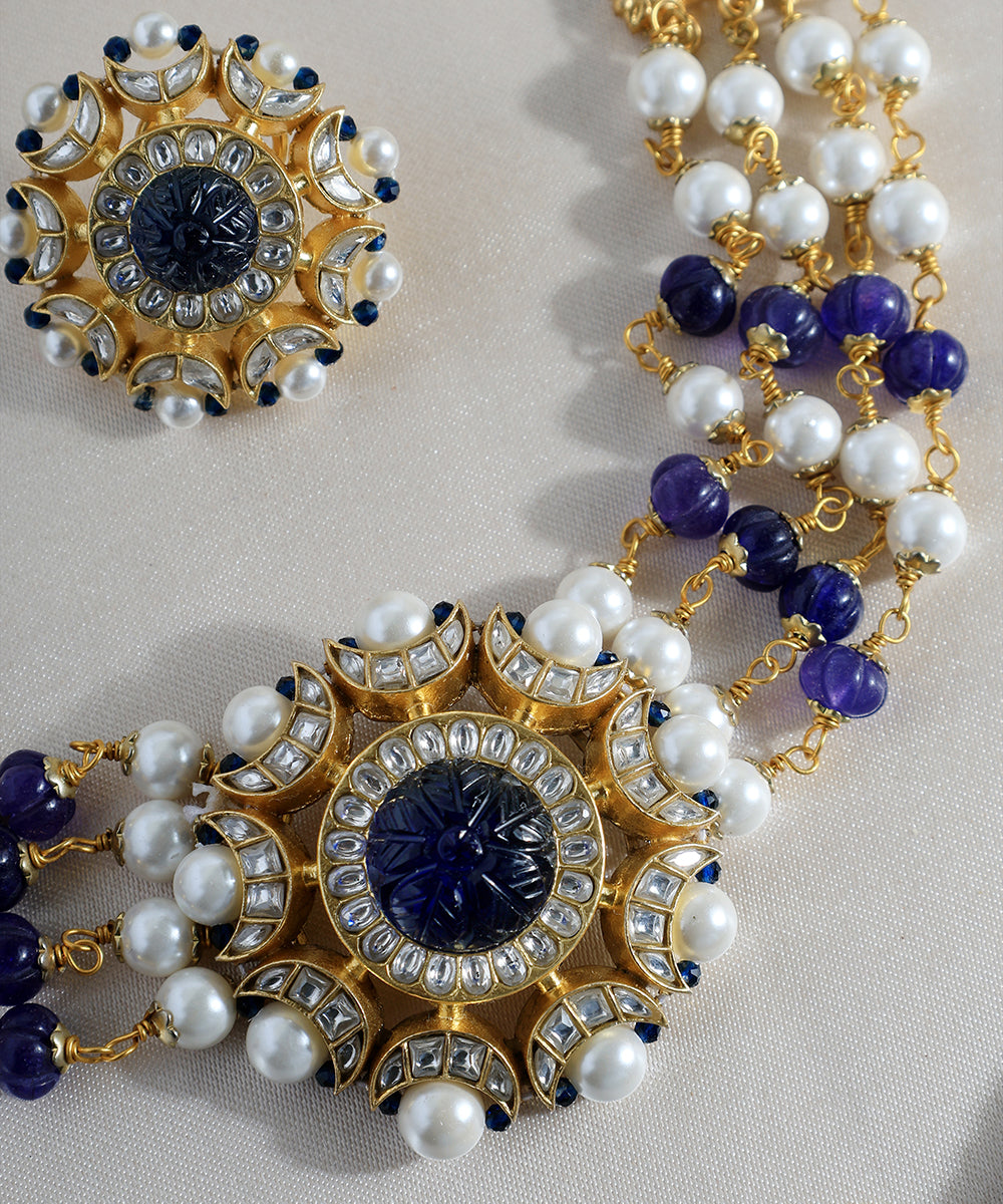 Ojasvini_Handcrafted_Golden_Pure_Silver_Necklace_Set_With_Moissanite_Polki_WeaverStory_02