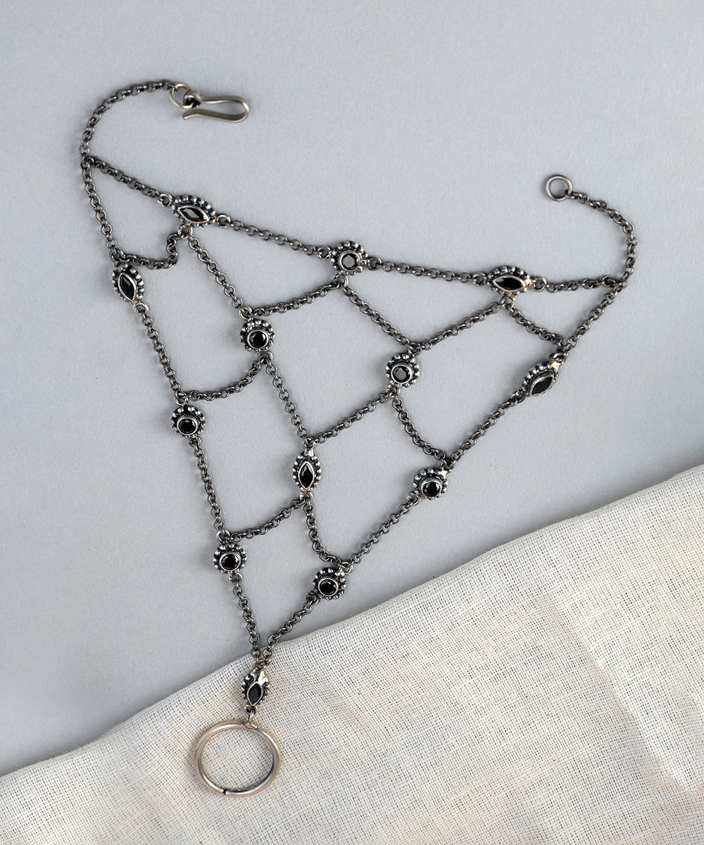 Rishvika_Handcrafted_Oxidised_Pure_Silver_Bracelet_With_Onyx_WeaverStory_03