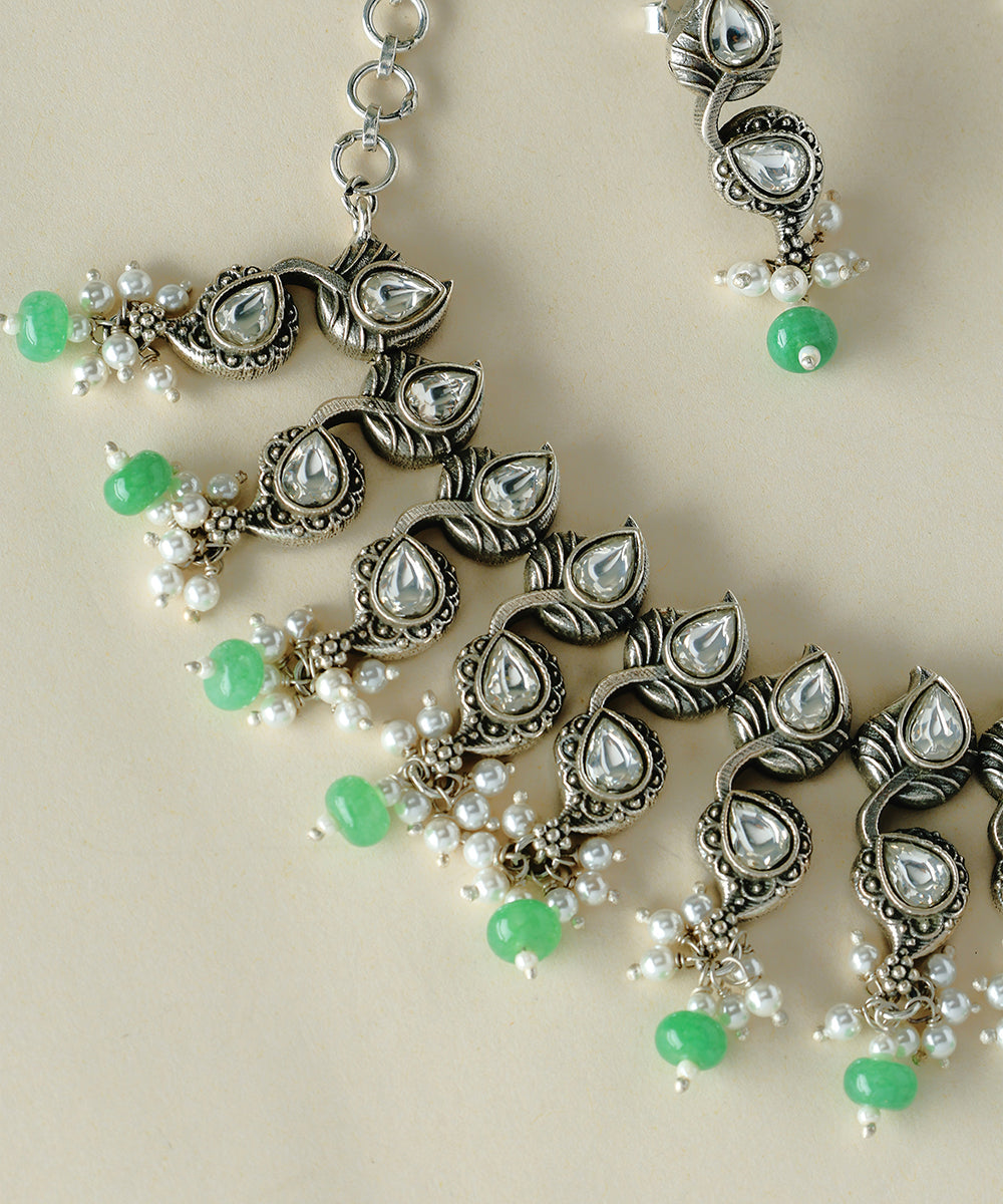 Pankhudi_Handcrafted_Oxidised_Pure_Silver_Necklace_Set_With_Pearls_WeaverStory_03