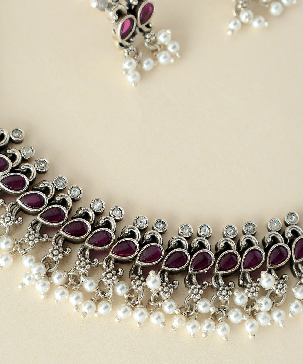 Rudrika_Handcrafted_Oxidised_Pure_Silver_Necklace_Set_With_Pearls_WeaverStory_02