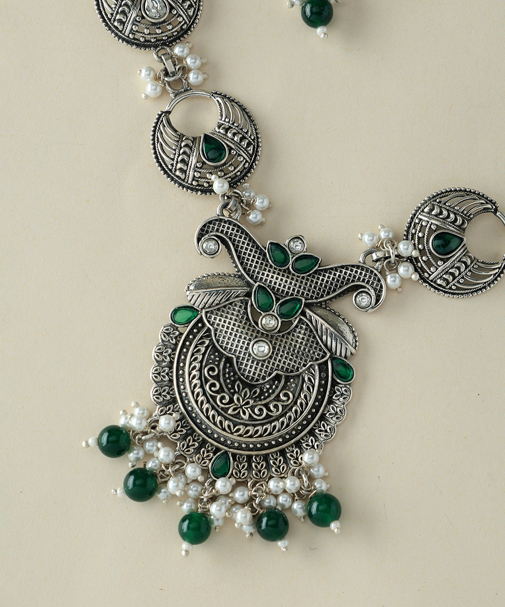 Hirisha_Handcrafted_Oxidised_Pure_Silver_Necklace_Set_With_Pearls_WeaverStory_02