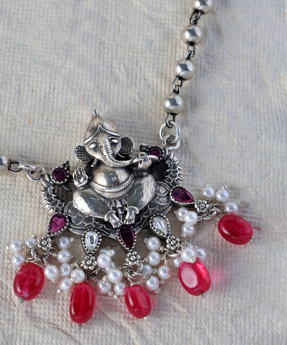 Ikshura_Handcrafted_Oxidised_Pure_Silver_Necklace_With_Ganesh_Motif_WeaverStory_02