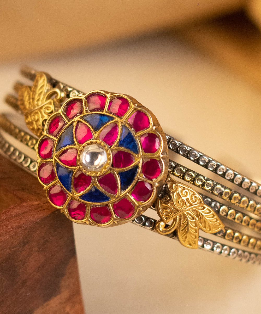 Jayda_Handcrafted_Pure_Silver_Bangle_With_Kundan_WeaverStory_02