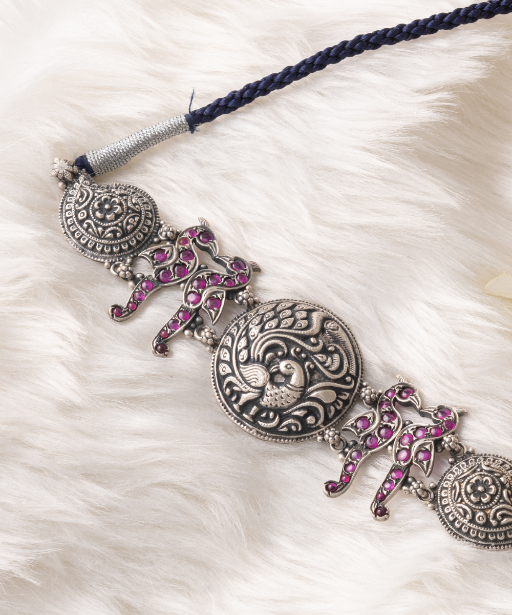 Arzoo_Handcrafted_Oxidised_Pure_Silver_Necklace_With_Pink_Stones_WeaverStory_02