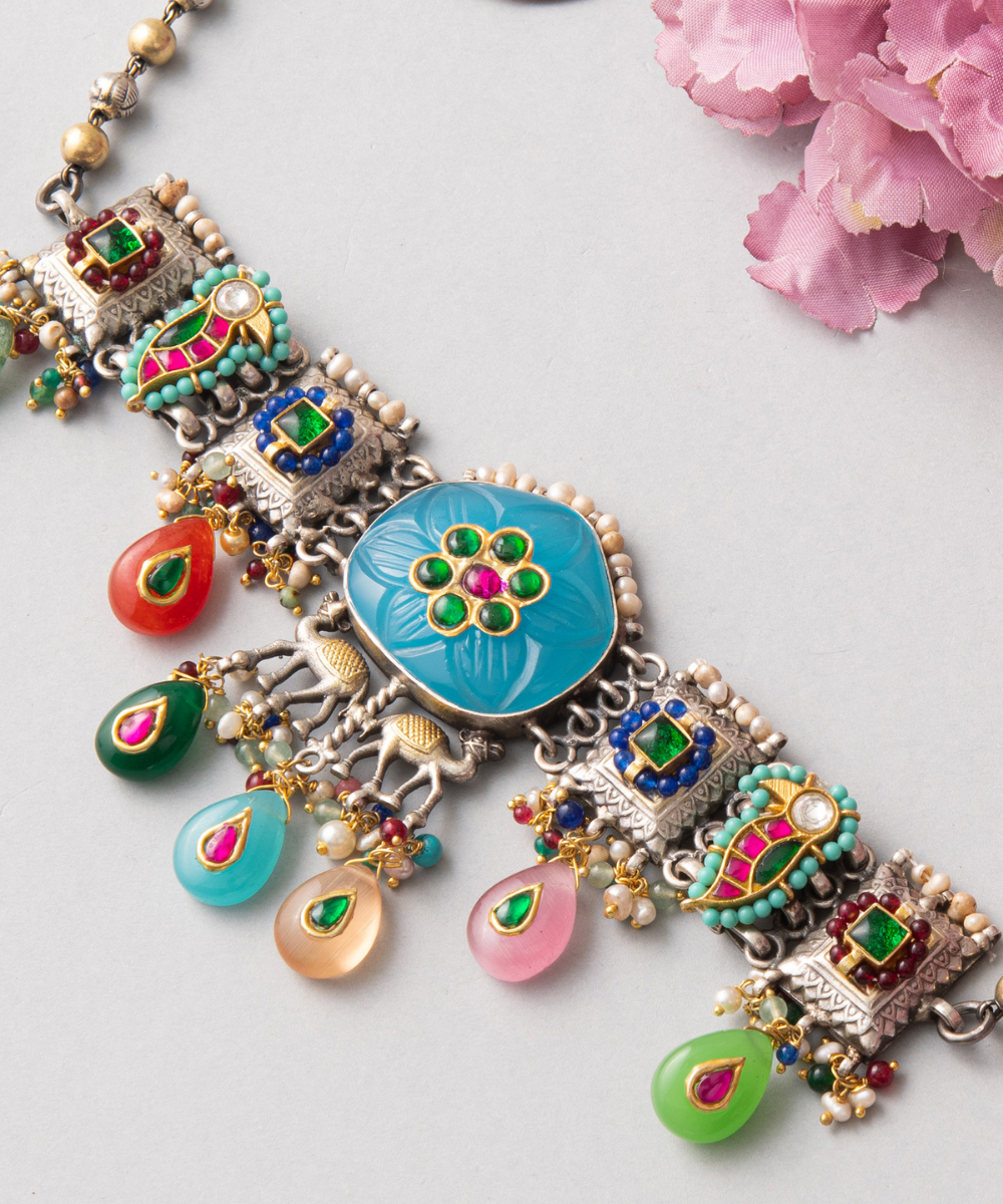 Misha_Necklace_With_Melons_And_Stones_Handcrafted_in_Oxidised_Pure_Silver_WeaverStory_02