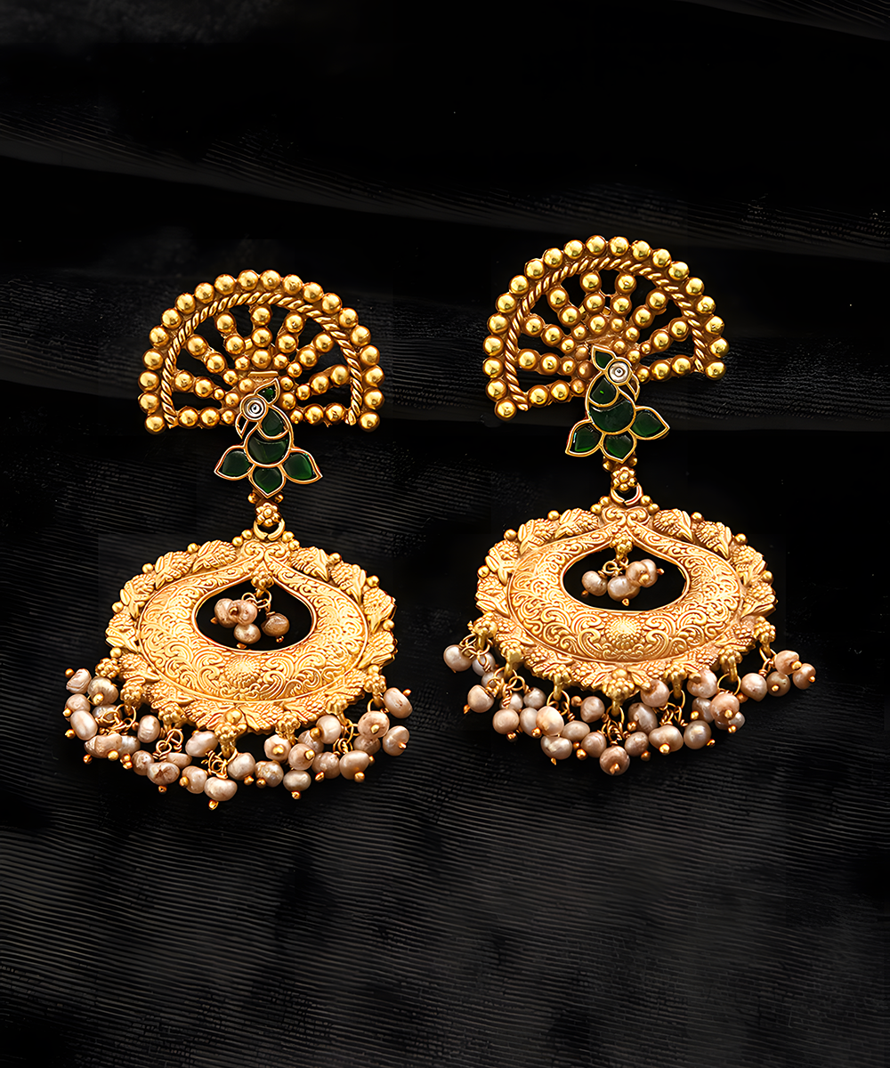 Nisha_Handcrafted_Green_Kundan_Golden_Earrings_In_Pure_Silver_WeaverStory_02