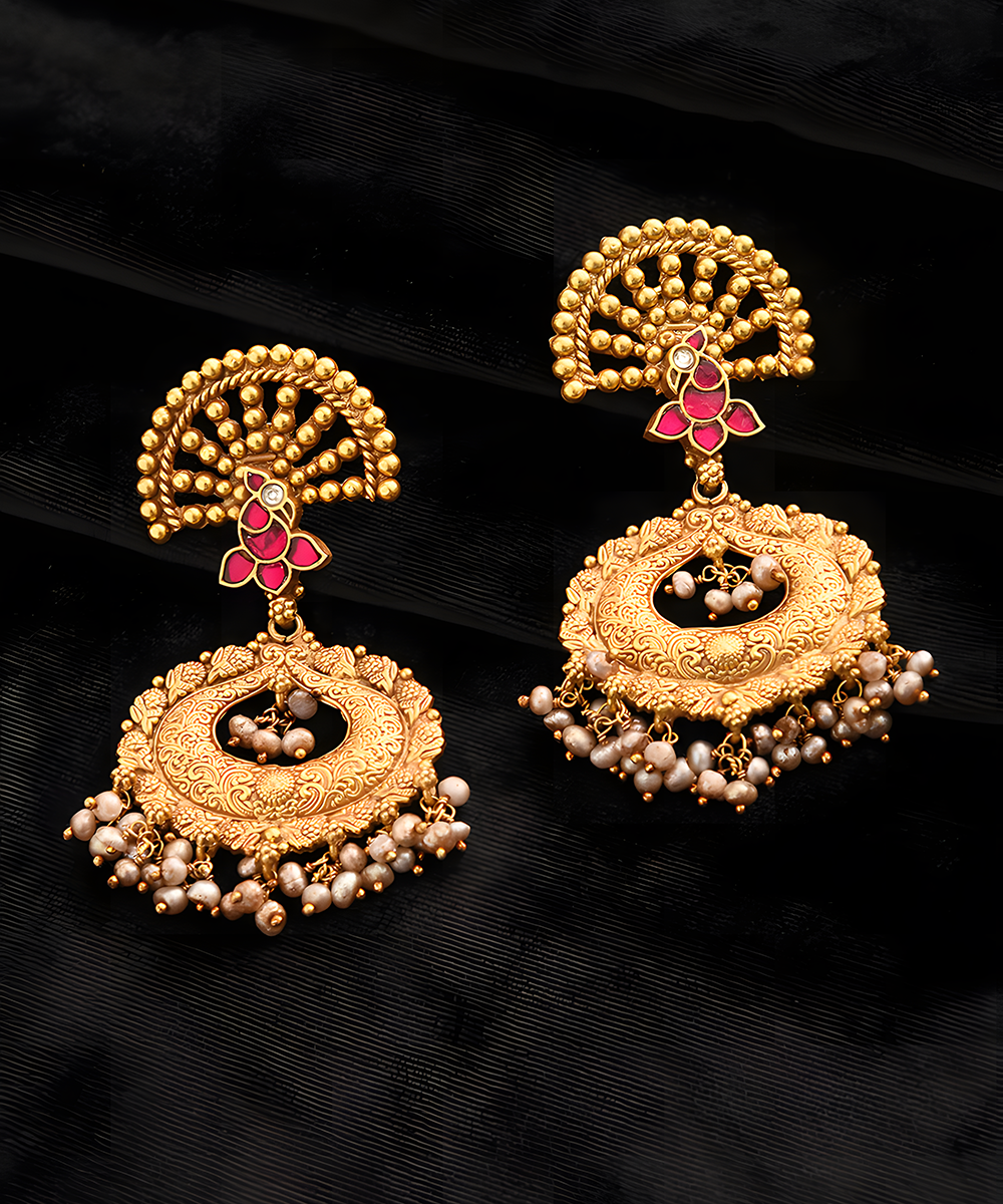 Pihu_Handcrafted_Red_Kundan_Golden_Earrings_In_Pure_Silver_WeaverStory_02