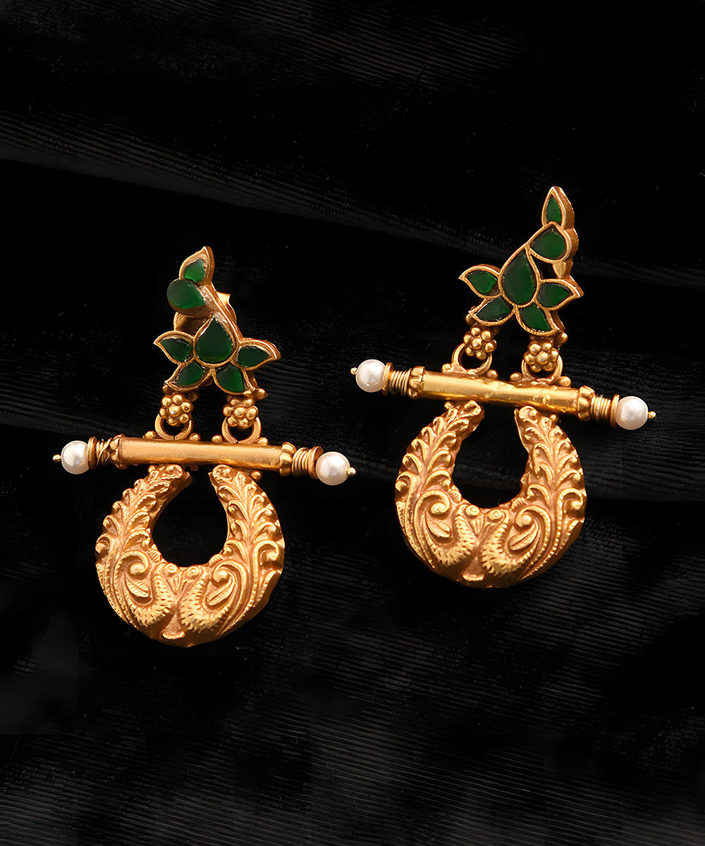 Poorva_Handcrafted_Green_Kundan_Golden_Earring_In_Pure_Silver_WeaverStory_02