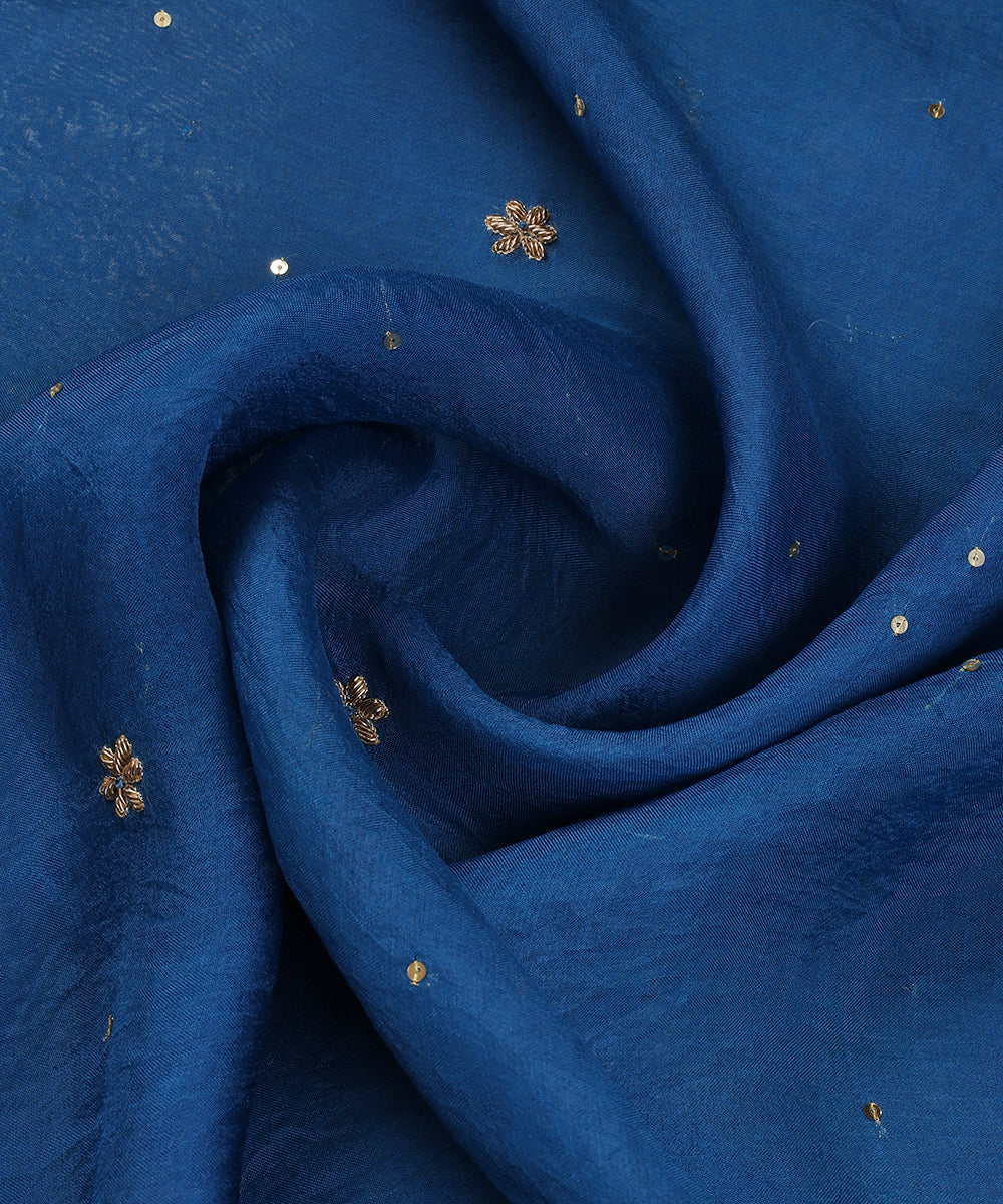 Teal_Blue_Handloom_Organza_Dupatta_With_Hand_Embroideed_Border_And_Lime_Green_Booti_Fnishing_WeaverStory_05