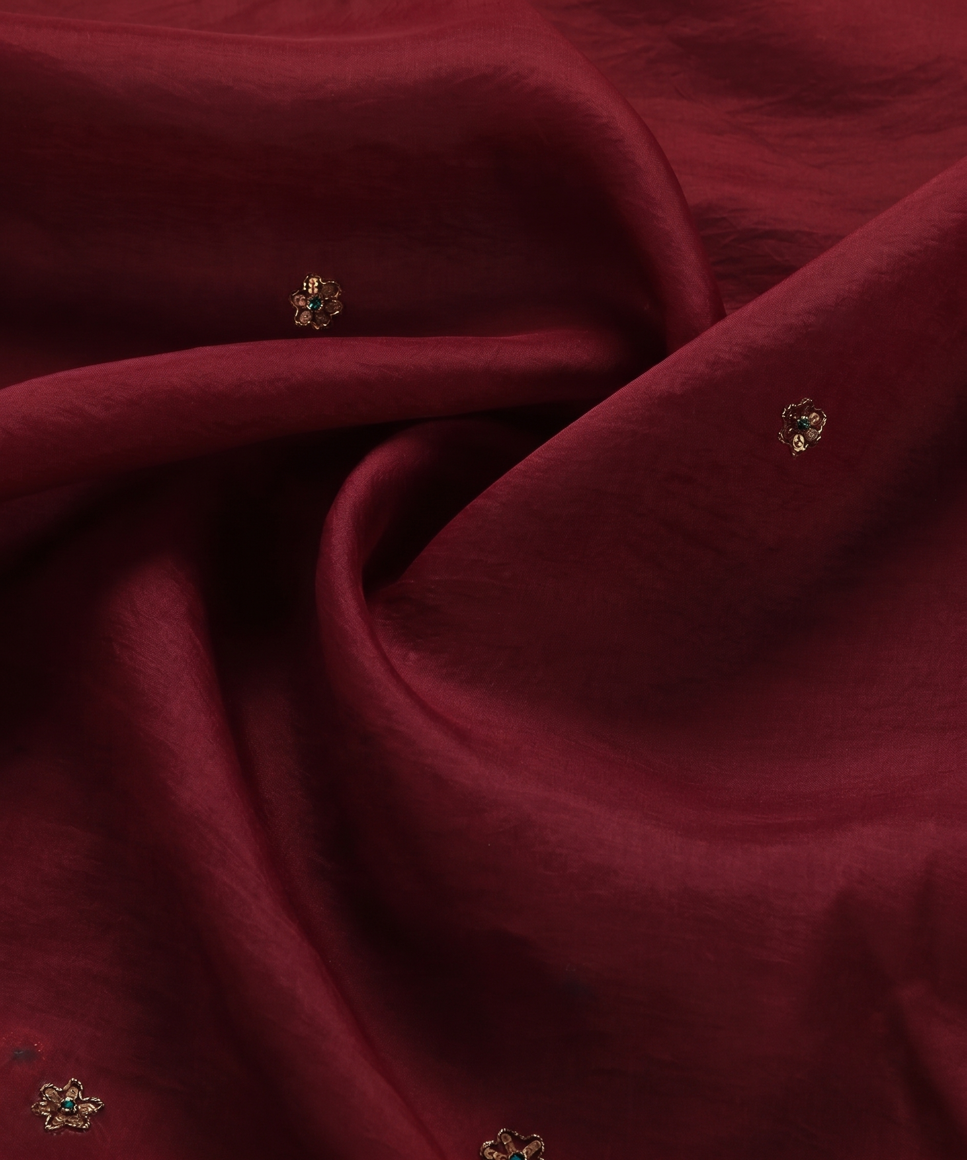 Maroon Handloom Silk Organza Dupatta with Zardozi Motifs and Kiran