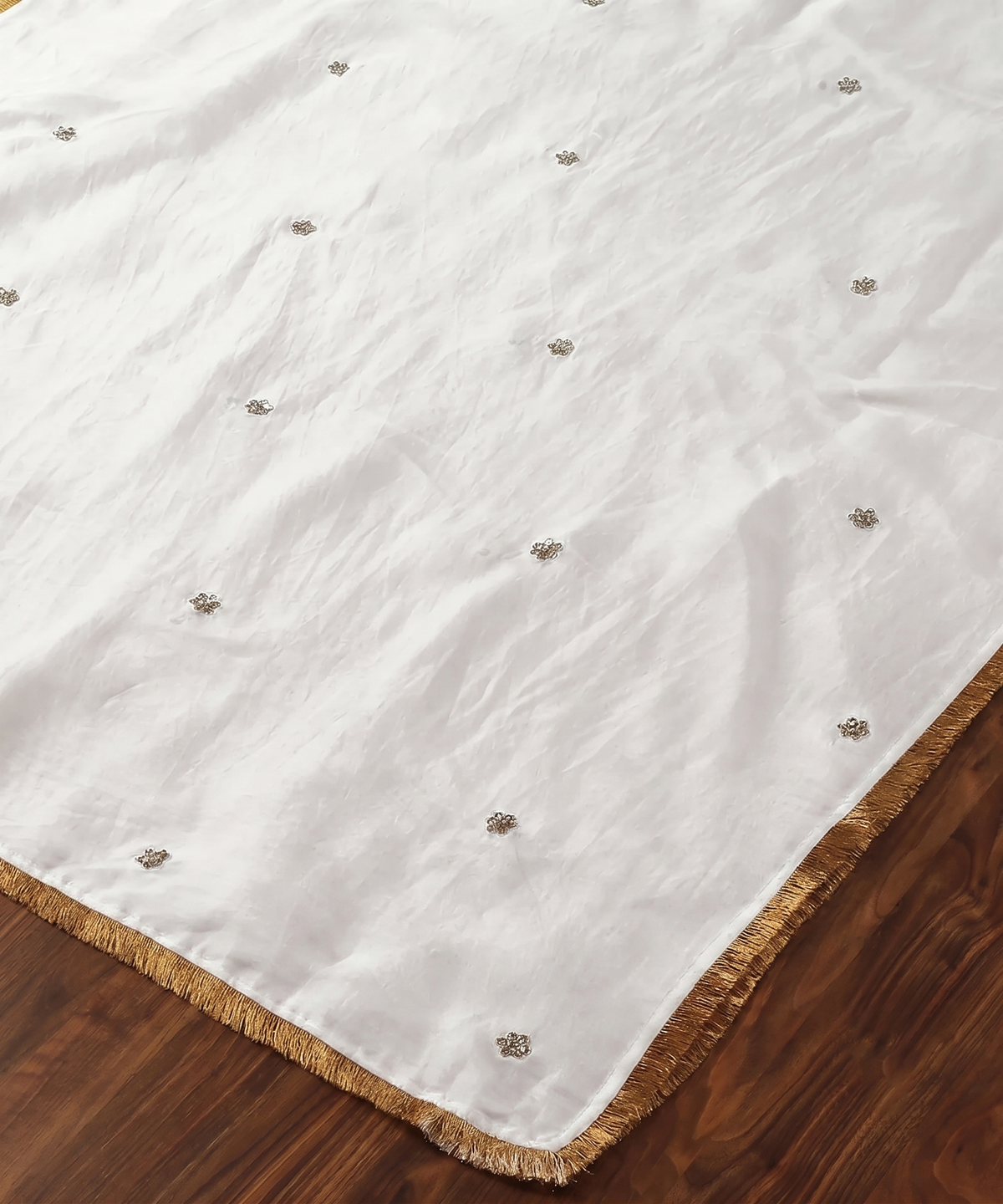 White Handloom Silk Organza Dupatta with Zardozi Motifs and Kiran