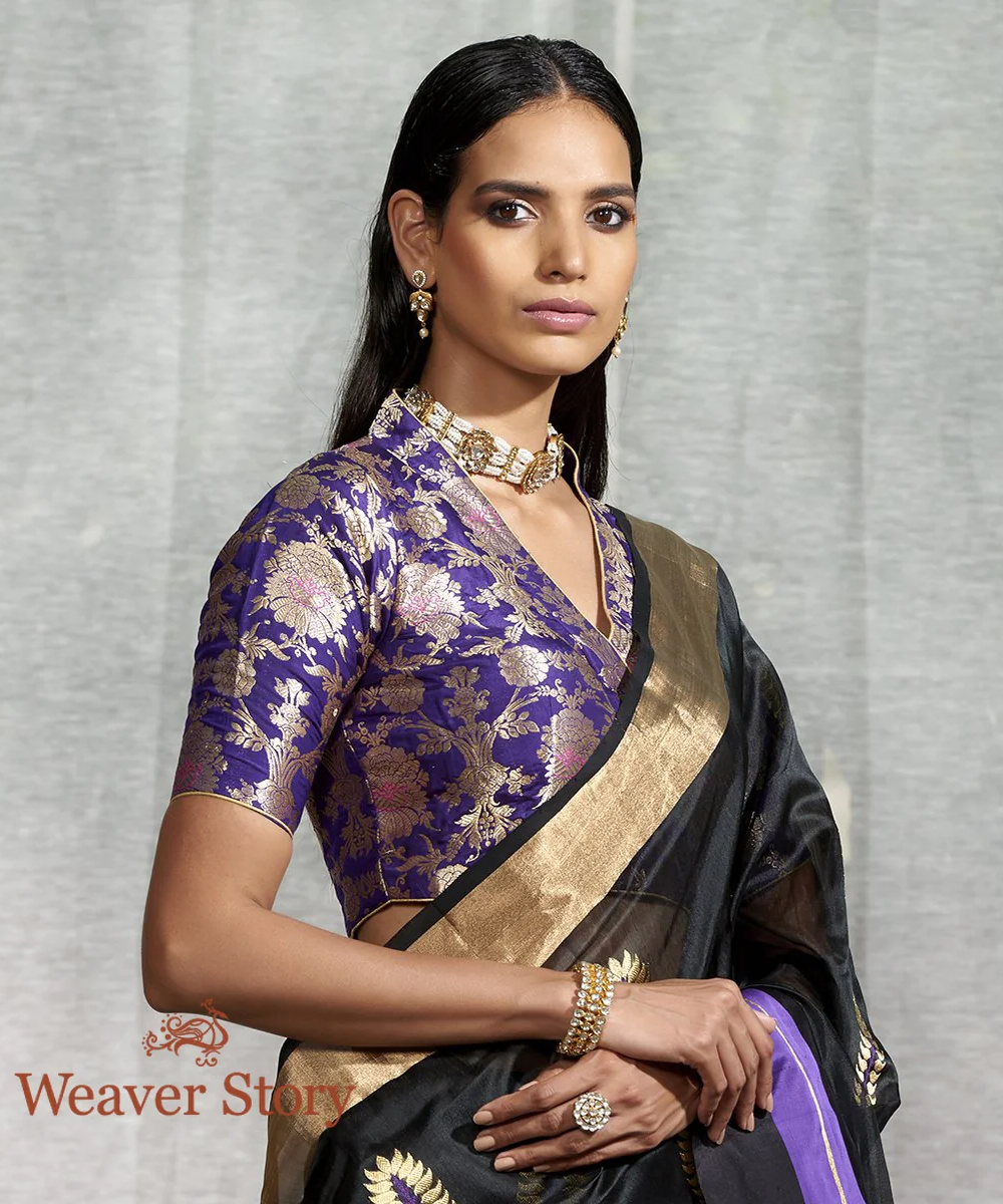 Purple Banarasi Brocade Blouse with Collar Neck