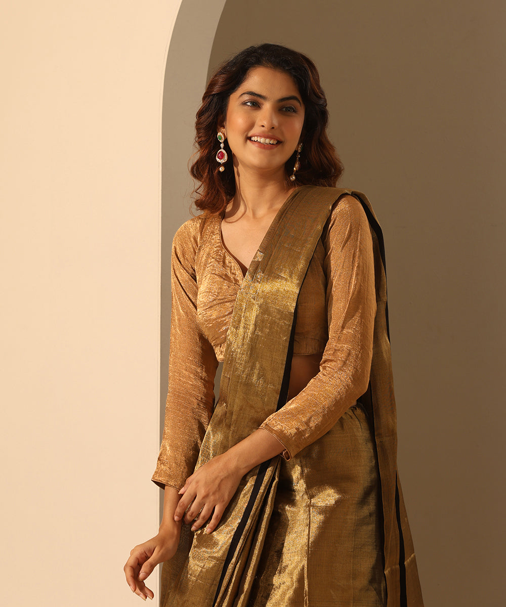 Gold Tissue Silk Blouse With Full Sleeves Blouses/ Crop Tops