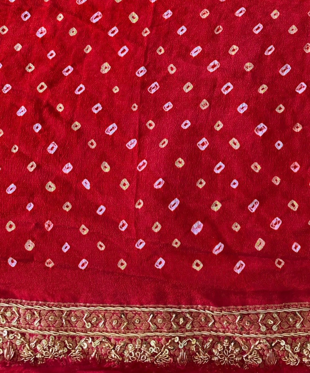 Handloom Pink Pure Georgette Banarasi Bandhej Saree With Hand Embroidery