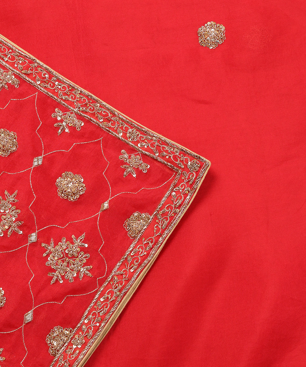 Red_Handloom_Organza_Dupatta_With_Hand_Embroidery_On_Palla_WeaverStory_04