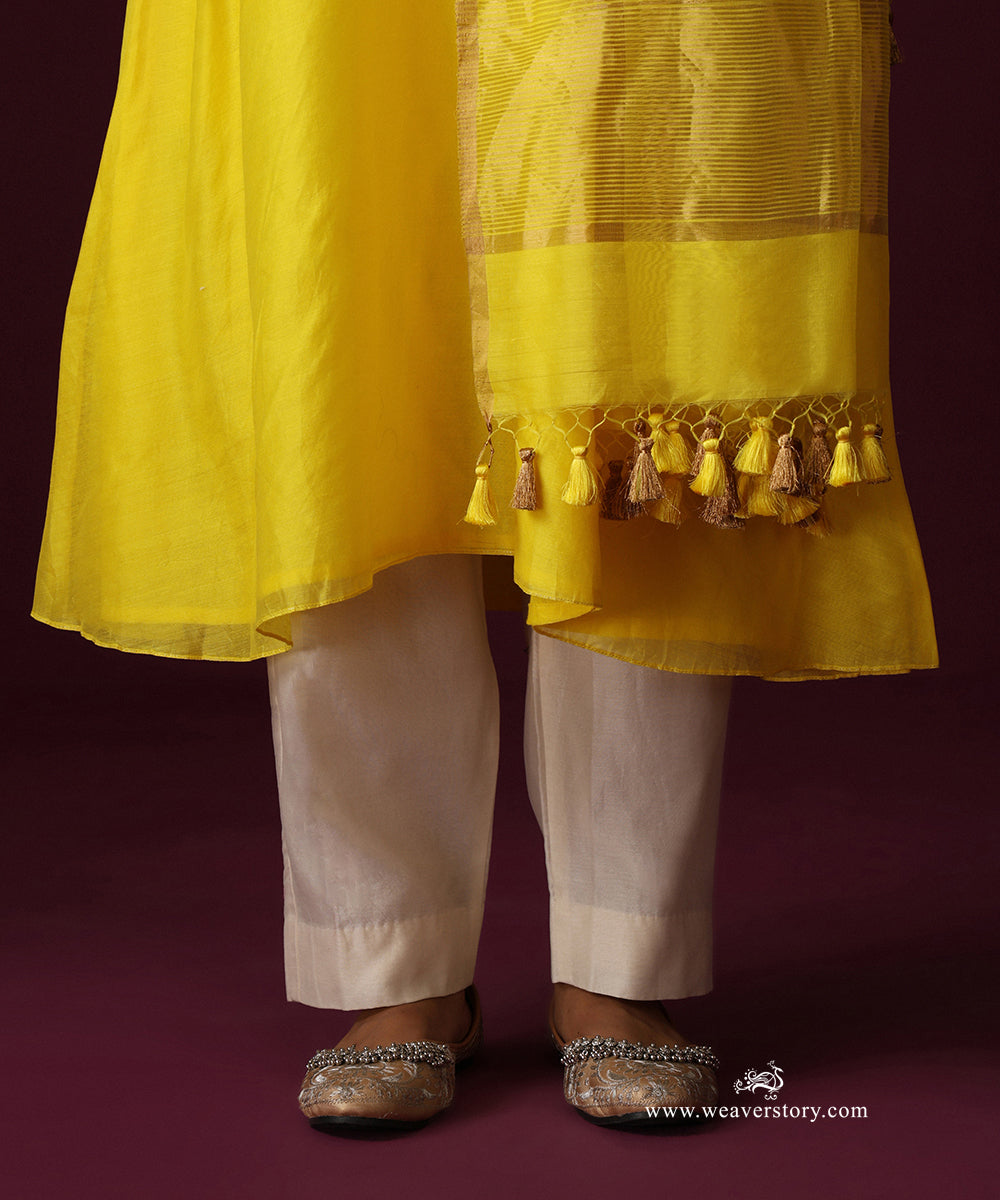 Ziya | Yellow Handwoven Chanderi A-Line Suit with Gota Patti Dupatta