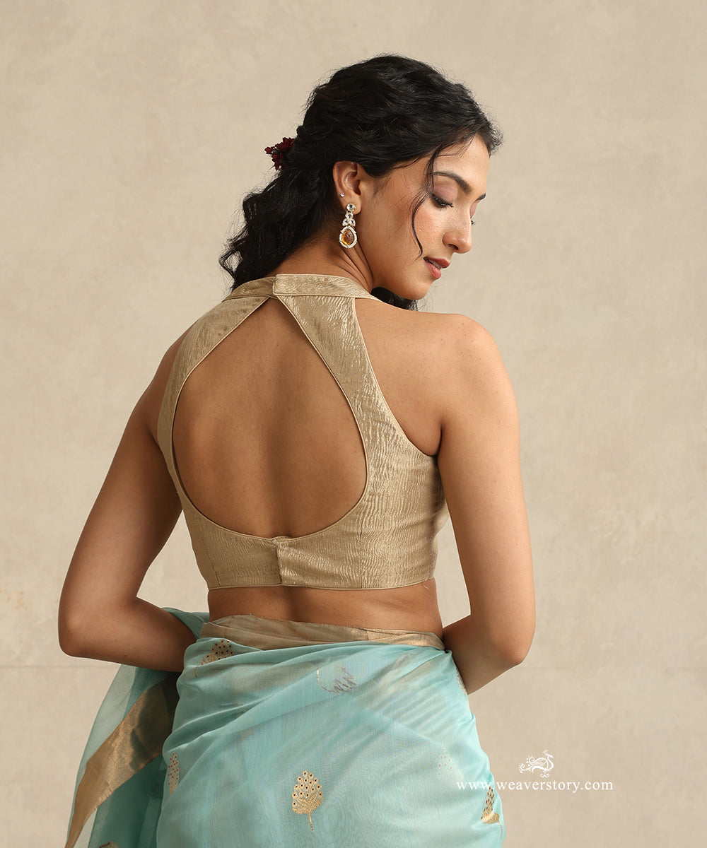 Golden_Handloom_Pure_Crush_Tissue_Chanderi_Silk_V_Neck_Sleeveless_Blouse_WeaverStory_03