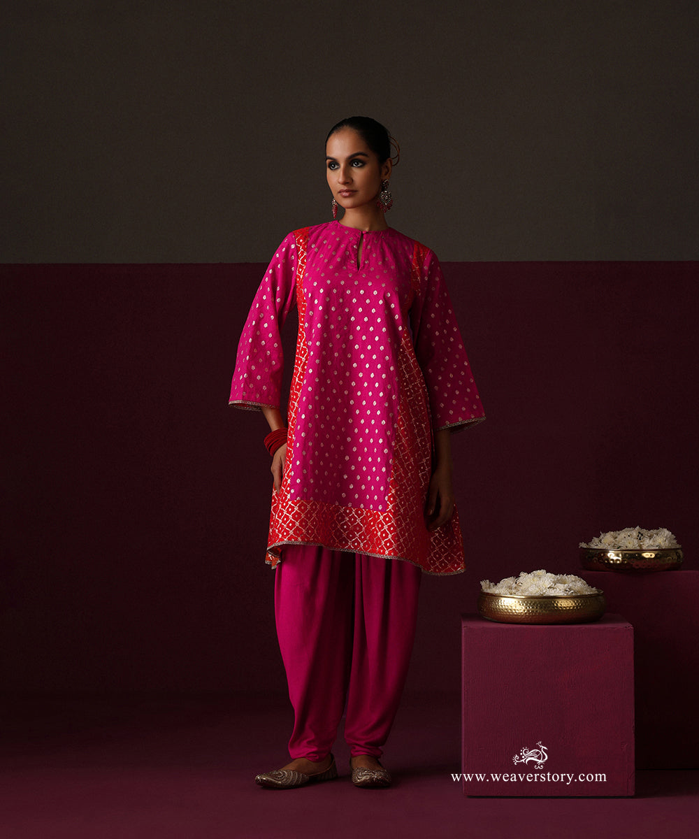 Hot Pink And Orange Kalidar Suit With Hot Pink Dhoti