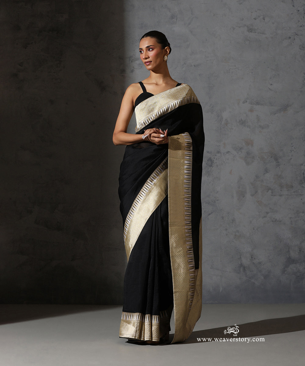Black_Organza_Silk_Saree_with_Gold_Banarasi_Border_WeaverStory_02