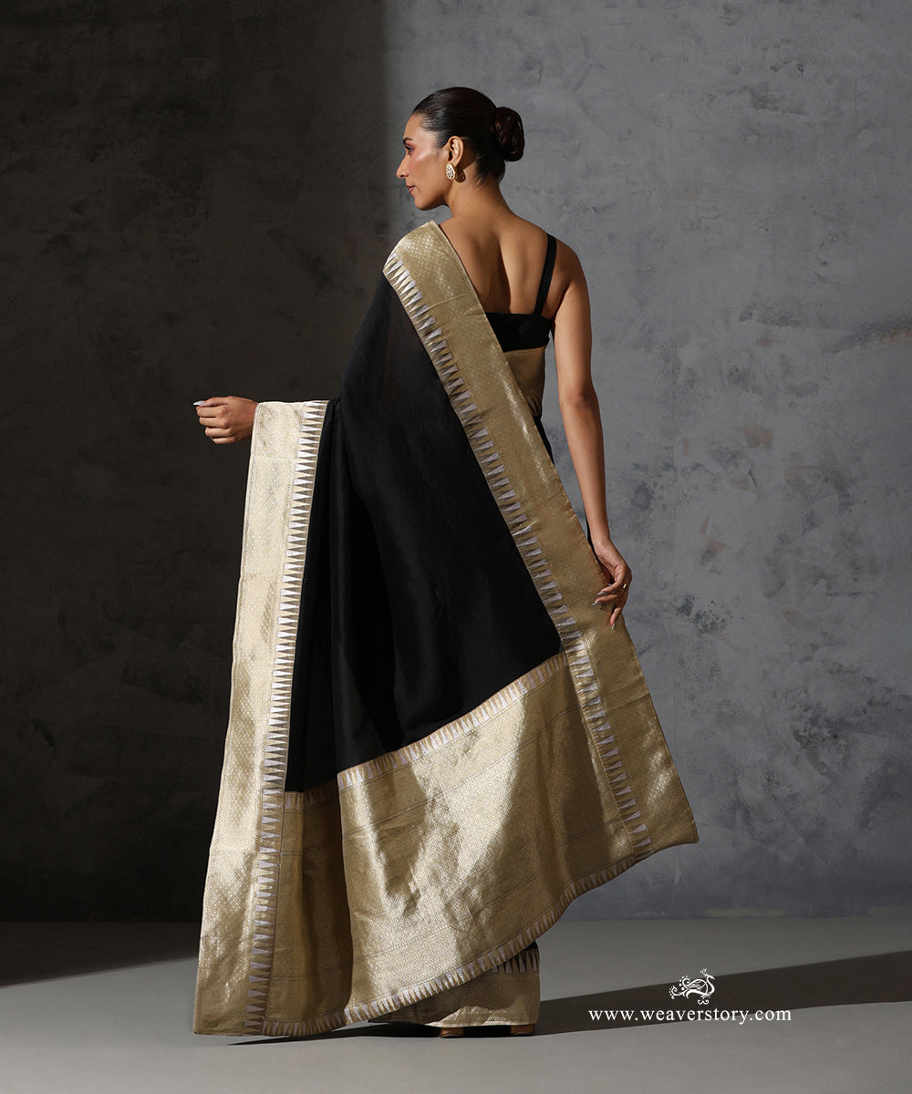 Black_Organza_Silk_Saree_with_Gold_Banarasi_Border_WeaverStory_03