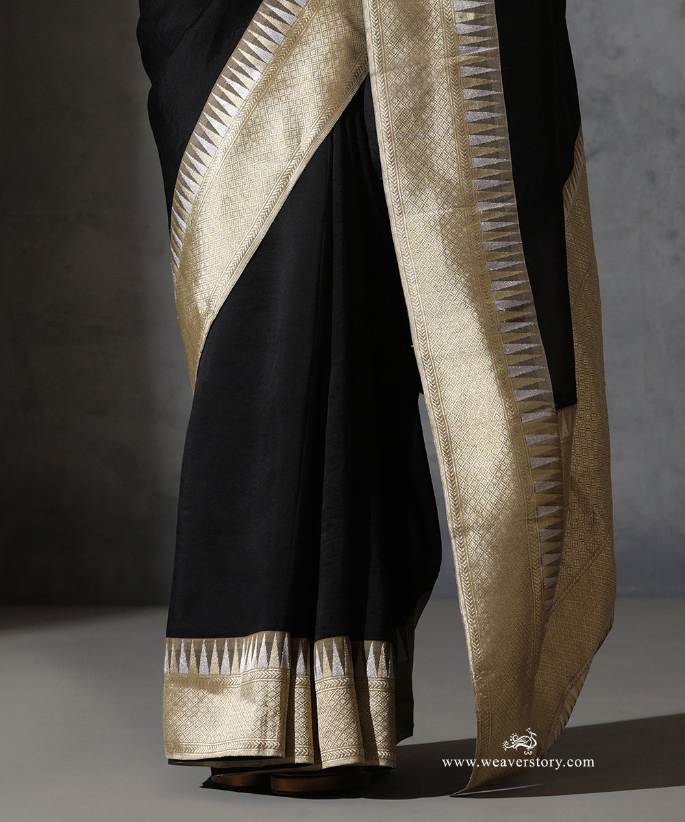 Black_Organza_Silk_Saree_with_Gold_Banarasi_Border_WeaverStory_04