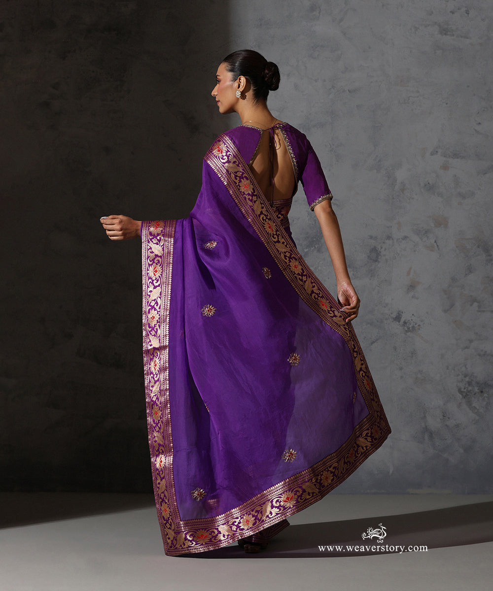 Purple_Organza_Silk_Saree_With_Vintage_Banarasi_Zari_Border_WeaverStory_03