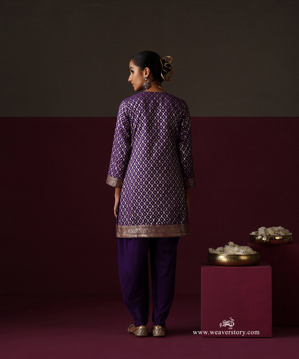 Purple Chanderi Jaal Kurta With Dhoti