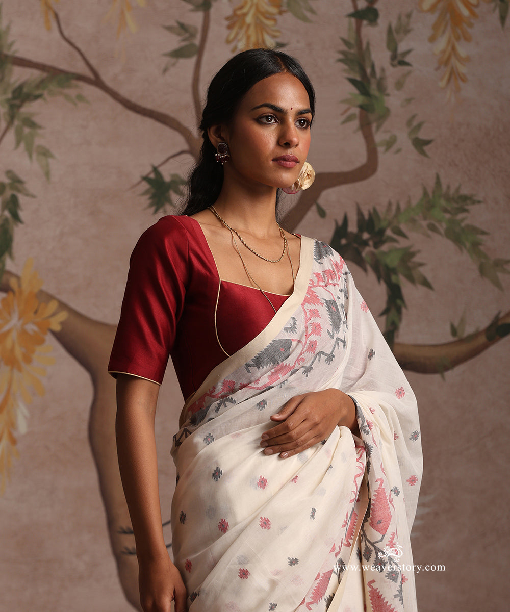 Red_Handloom_Pure_Chanderi_Silk_Blouse_Yoke_Cut_Style_WeaverStory_02