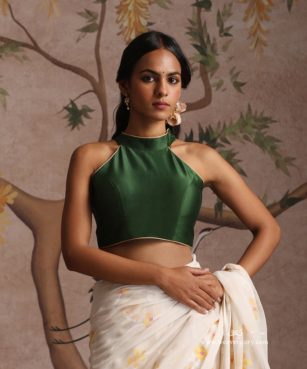 Green_Handloom_Pure_Chanderi_Silk_Halter_Neck_Blouse_WeaverStory_01