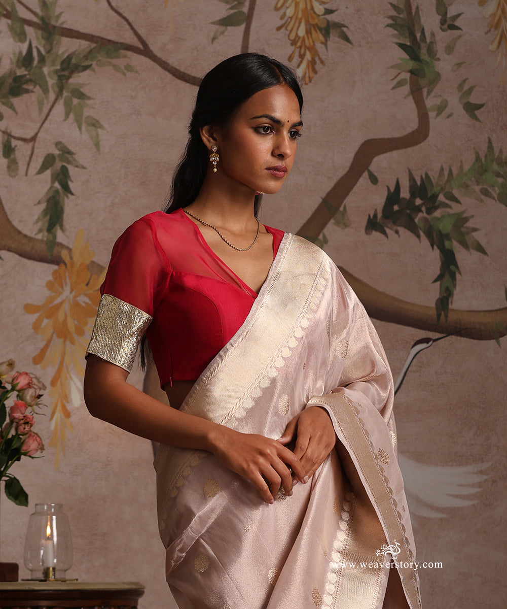 Hot_Pink_Handloom_Pure_Organza_Silk_Blouse_With_Lapa_Sleeves_WeaverStory_02