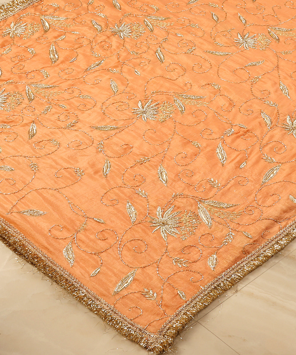 Peach_Handloom_Chiffon_Dupatta_With_Hand_Embroidery_WeaverStory_03