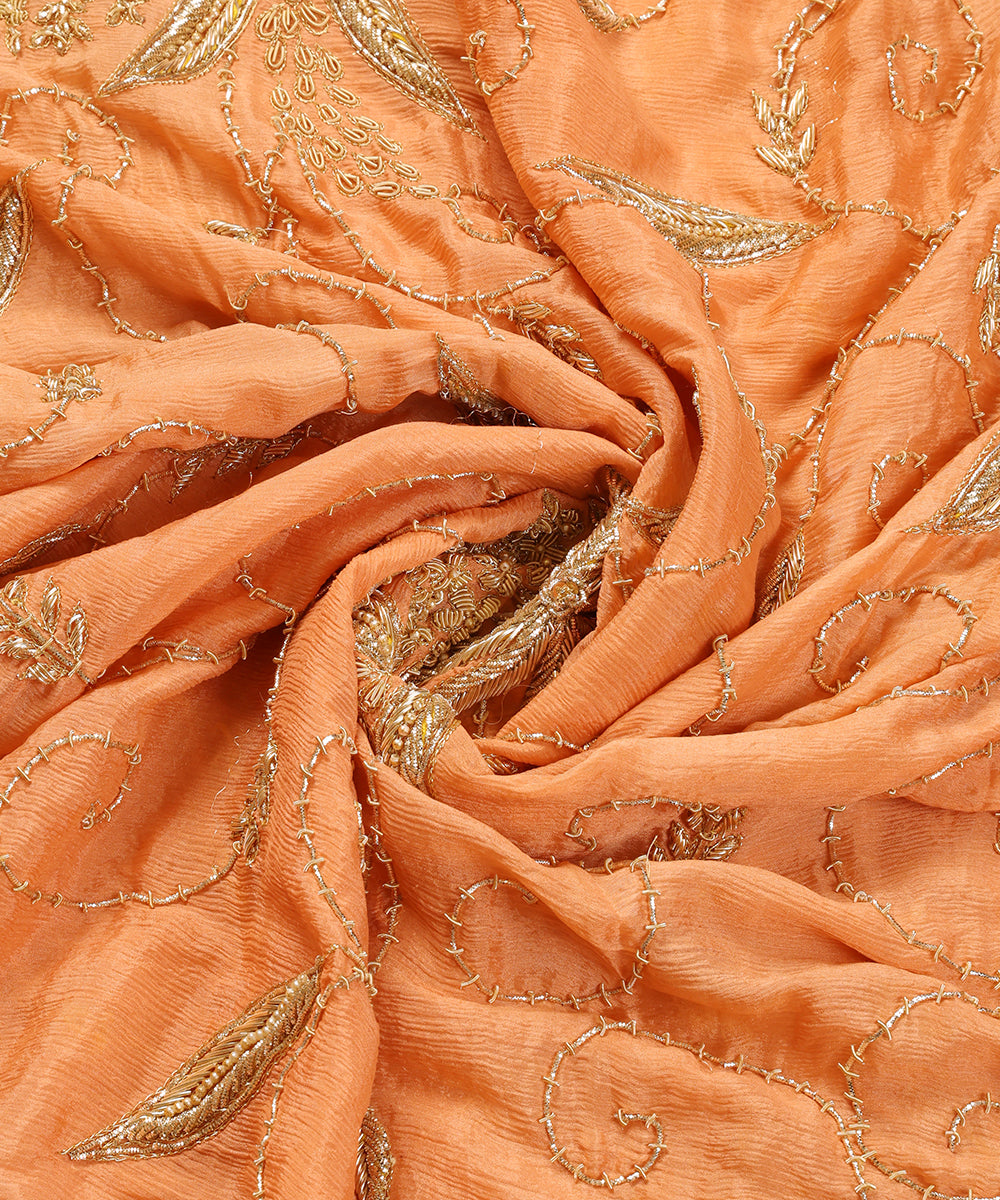 Peach_Handloom_Chiffon_Dupatta_With_Hand_Embroidery_WeaverStory_05