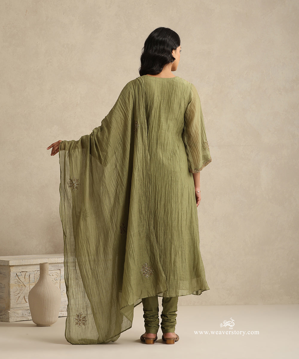 Olive_Green_Handloom_Mul_Chanderi_Churidar_Suit_Set_With_Dabka_Pitta_Hand_Work_WeaverStory_04