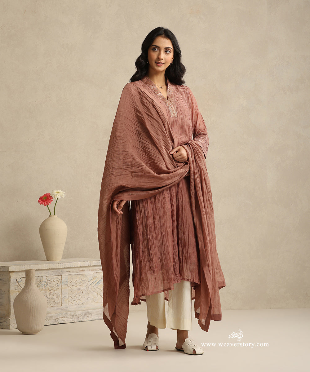 Dusty_Rose_Handloom_Mul_Chanderi_Suit_Set_With_Neck_Embroidery_And_Pintuck_Sleeve_WeaverStory_01