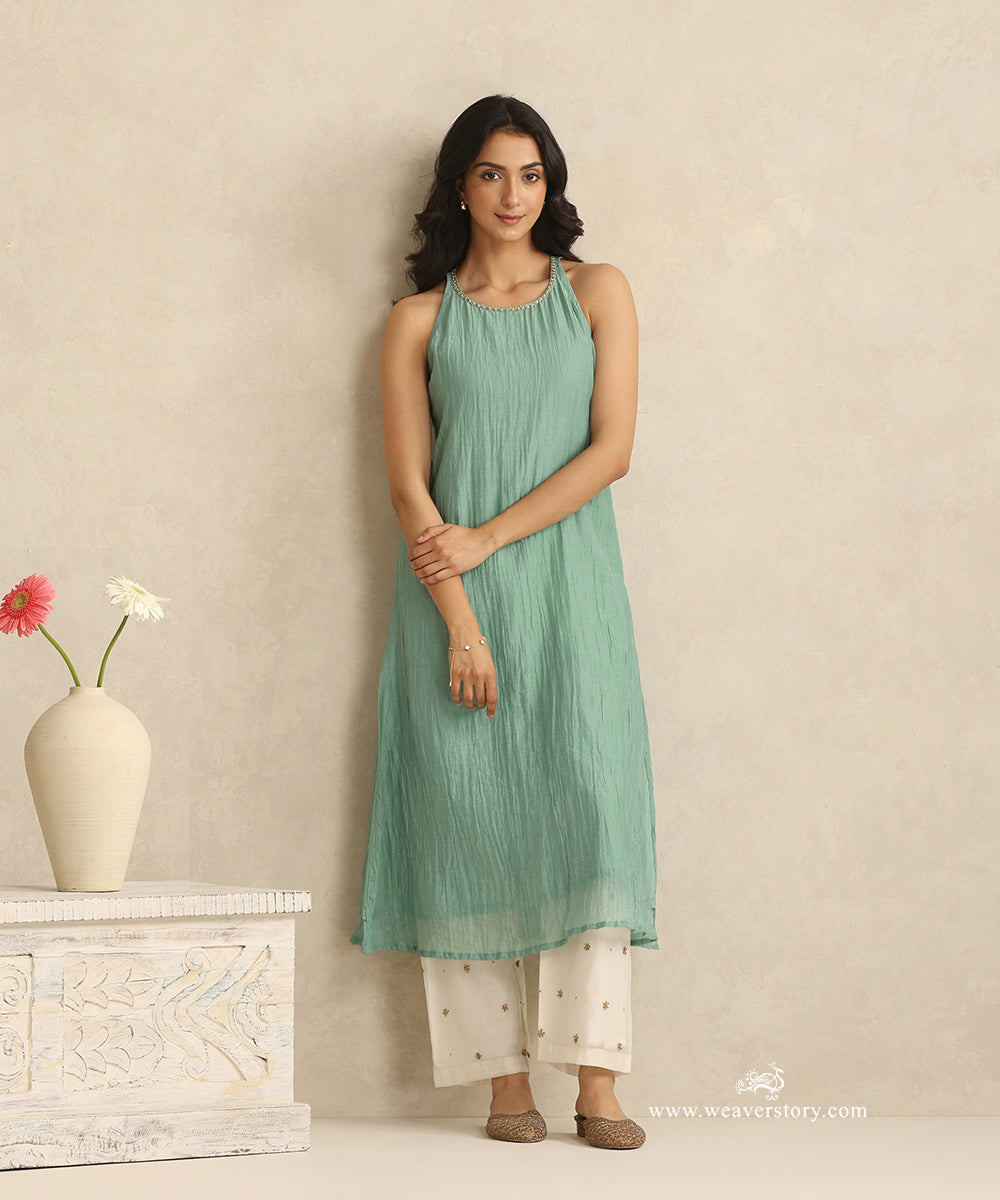 Light_Blue_Handloom_Sleeveless_Suit_Set_With_Pant_Embroidery_Without_Dupatta_WeaverStory_02