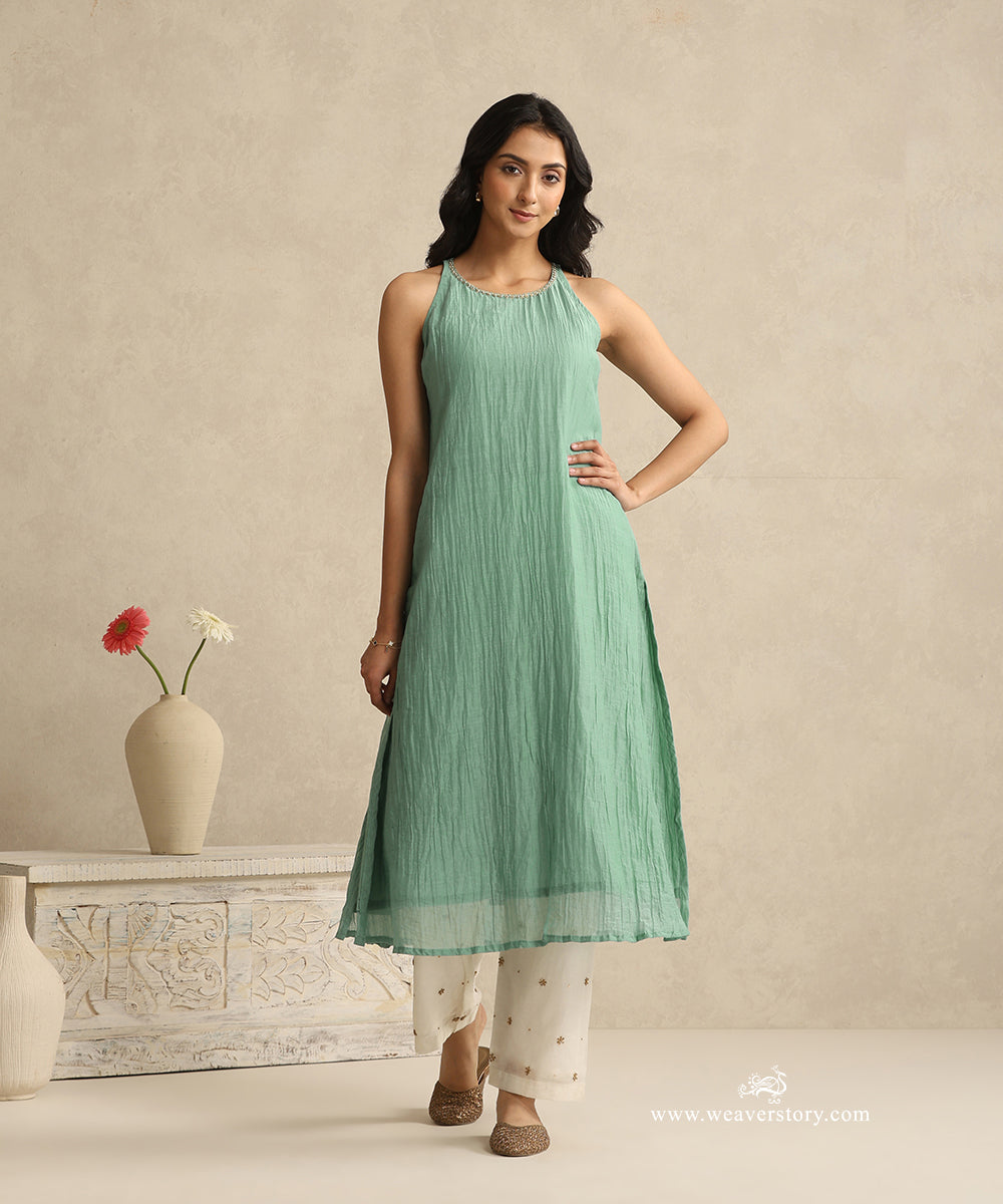 Light_Blue_Handloom_Sleeveless_Suit_Set_With_Pant_Embroidery_Without_Dupatta_WeaverStory_03