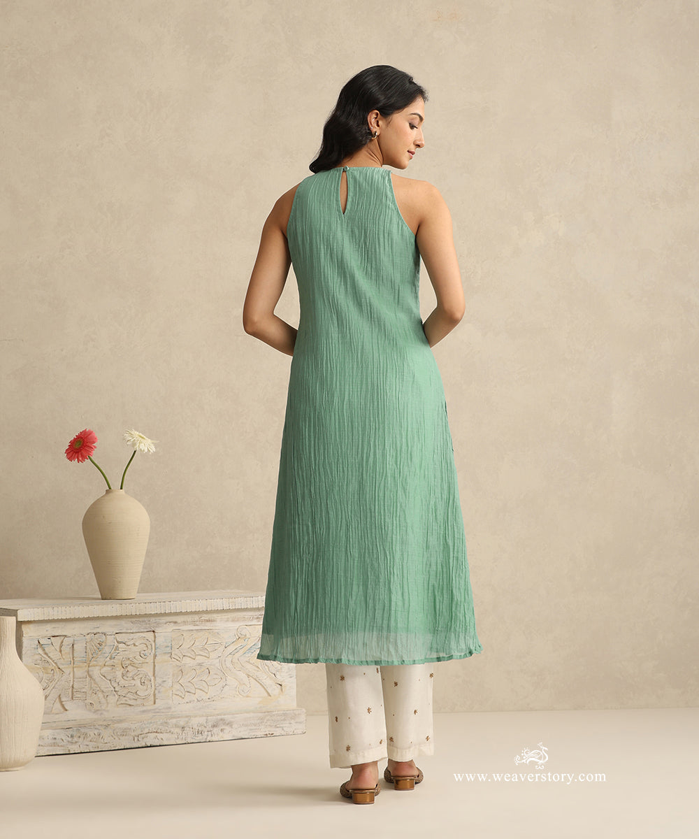 Light_Blue_Handloom_Sleeveless_Suit_Set_With_Pant_Embroidery_Without_Dupatta_WeaverStory_04