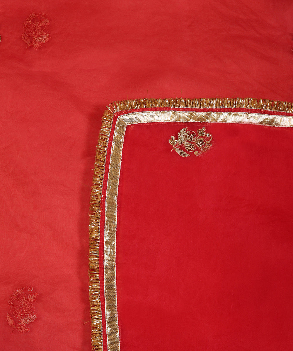 Red Organza Dupatta with Zardozi Farisha Boota, Gota and Kiran