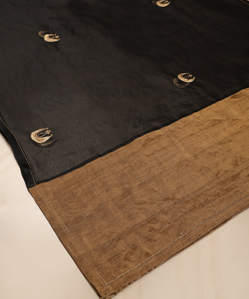 Black Silk Organza Dupatta with Zardozi Chand Booti and Gold Tissue Palla