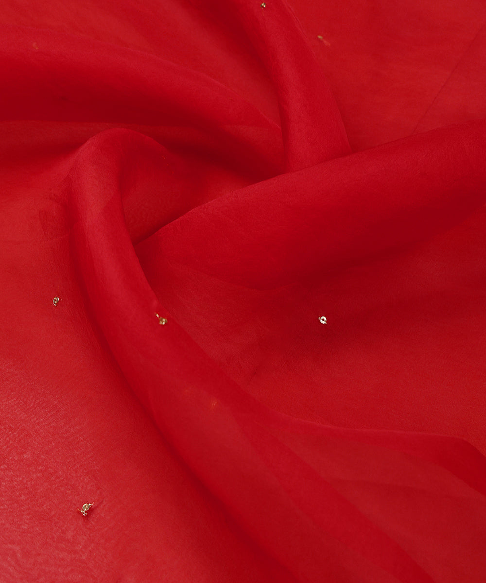 Red Silk Organza Dupatta with All-Over Sequins, Gota Lampi Border and Kiran