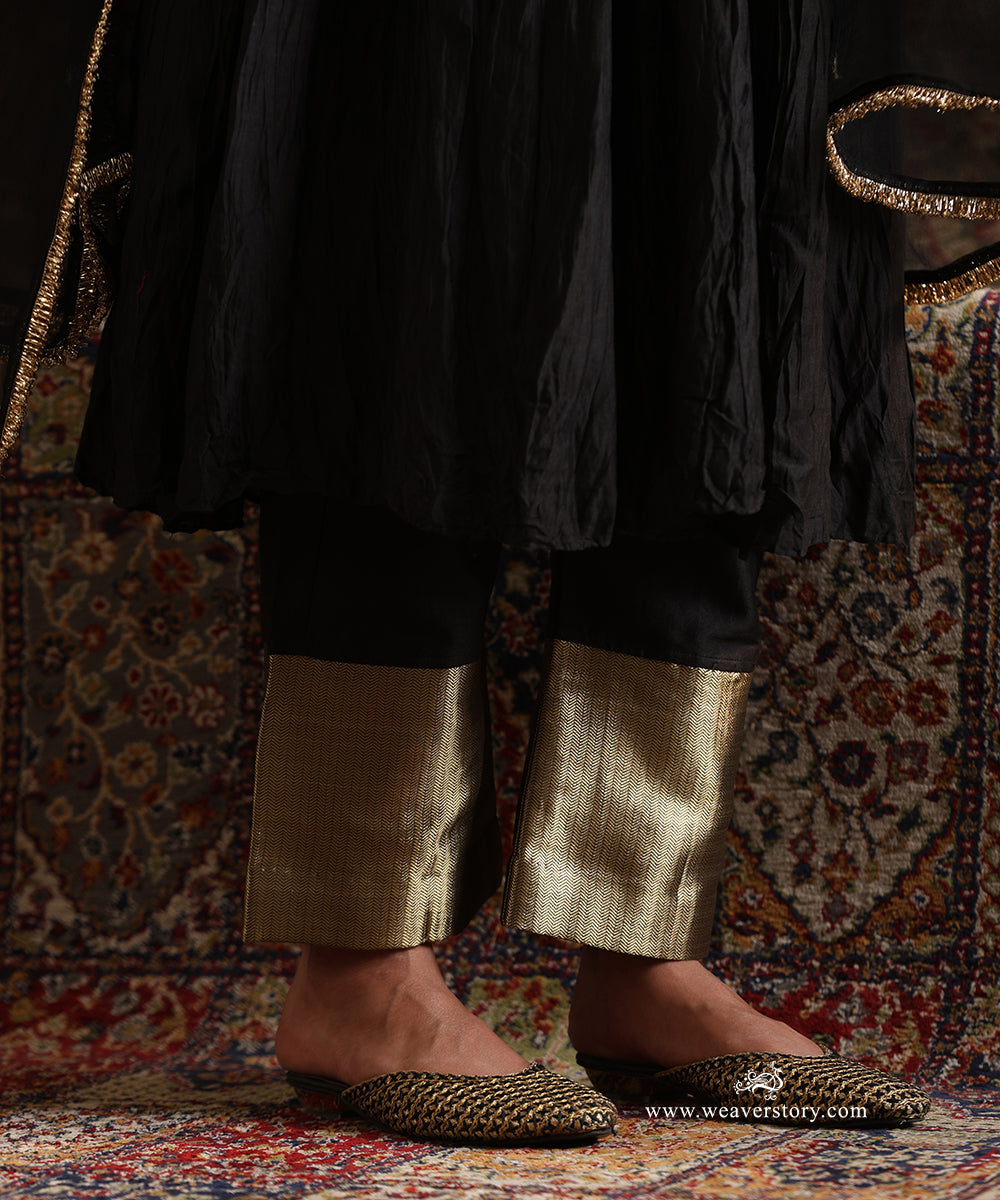 Black_Pure_Chanderi_Silk_Wrinkle_Anarkali_and_Pant_With_Dupatta_WeaverStory_06
